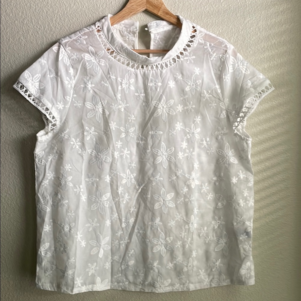 White Floral Lace Women's Top Shein Cap Sleeve